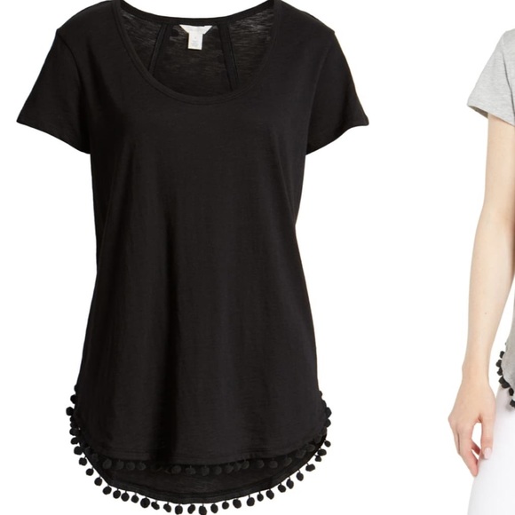 Caslon Pom Tee Black Short Sleeve Scoop Women Top - Picture 6 of 6